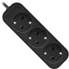 Удлинитель Defender с заземлением M330 3 м, 3 розетки черный