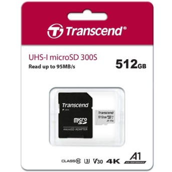 Карта памяти MicroSD 512GB Class 10 U3 A1 Transcend TS512GUSD300S-A - Metoo (1)