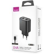 Зарядное устройство сетевое Olmio USBx2, 2.4А, Smart IC черный