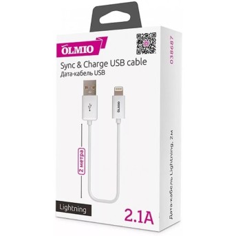 Кабель Olmio USB 2.0 - Lightning, 2м, белый - Metoo (1)