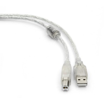 Кабель USB 2.0 Pro Cablexpert CCF-USB2-AMBM-TR-6, AM/<wbr>BM, 1,8м, экран, феррит.кольцо, прозрачный, пакет - Metoo (1)