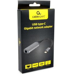 Сетевой адаптер Cablexpert A-USB3C-LAN-01, Type-C USB3.0, в Гбит.сеть Ethernet (RJ-45), метал.разъем, Pro