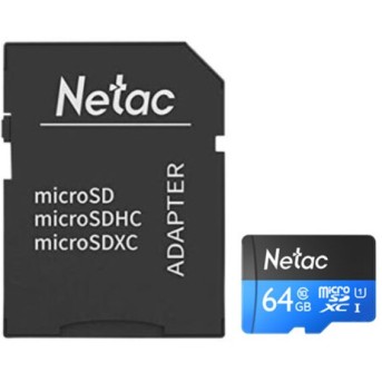 Карта памяти MicroSD 64GB Class 10 U1 Netac NT02STN-064G-R с адаптером SD - Metoo (1)