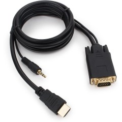 Кабель HDMI->VGA Cablexpert A-HDMI-VGA-03-6, 19M/15M + 3.5Jack, 1.8м, черный, позол.разъемы, пакет..