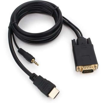 Кабель HDMI->VGA Cablexpert A-HDMI-VGA-03-6, 19M/<wbr>15M + 3.5Jack, 1.8м, черный, позол.разъемы, пакет - Metoo (1)