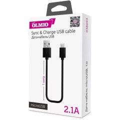 Кабель Olmio USB 2.0 - microUSB, 2м, 2.1A, черный