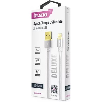Кабель Olmio Deluxe, USB 2.0 - lightning, 1м, 2.1A, белый - Metoo (1)