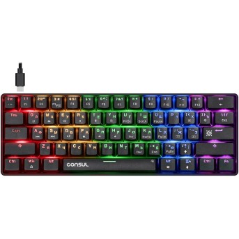 Клавиатура игровая механическая Defender Consul GK-220 RU,Rainbow,61кн,крас.свитчи черный - Metoo (1)