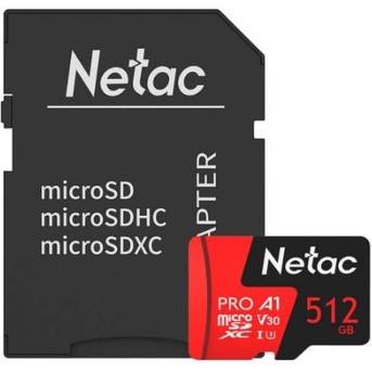 Карта памяти MicroSD 512GB Class 10 V30/<wbr>A1 Netac NT02P500PRO-512G-R с адаптером - Metoo (1)