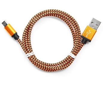 Кабель USB 2.0 Cablexpert CC-mUSB2oe1m, USB-MicroUSB, 1м, нейлоновая оплетка, алюм разъемы, оранжев - Metoo (1)
