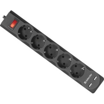Сетевой фильтр Defender DFS 755 - 5,0 М, 5 розеток, 2xUSB, черный - Metoo (1)