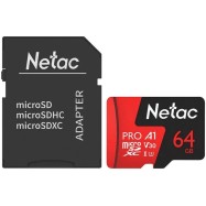Карта памяти MicroSD 64GB Class 10 V30/A1 Netac NT02P500PRO-064G-R с адаптером