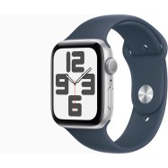 Apple Watch SE GPS 44mm Silver Aluminium Case with Storm Blue Sport Band - S/M (MREC3QR/A)