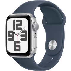 Apple Watch SE GPS 40mm Silver Aluminium Case with Storm Blue Sport Band - M/<wbr>L (MRE23QR/<wbr>A)