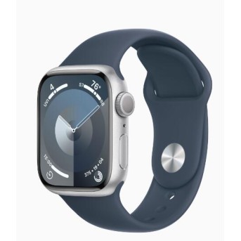 Apple Watch Series 9 GPS 41mm Silver Aluminium Case with Storm Blue Sport Band - M/<wbr>L (MR913QR/<wbr>A) - Metoo (1)
