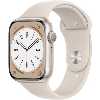 Apple Watch Series 8 GPS, 45mm, Starlight Aluminium Case with, Starlight Sport Band-Regular(MNP23GK/<wbr>A)(MNP23RB/<wbr>A) - Metoo (1)