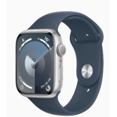 Apple Watch Series 9 GPS 45mm Silver Aluminium Case with Storm Blue Sport Band - M/<wbr>L (MR9E3QR/<wbr>A)